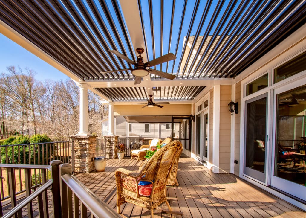 white louvers roof and deck - StruXure Pergolas In Northern California - Smart motorized Pergolas for Homeowners, contractors, and businesses