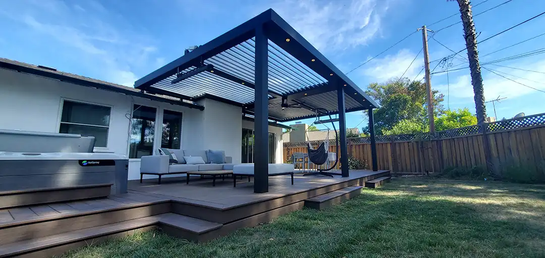 Photo of a StruXure Pergola with integrated lighting