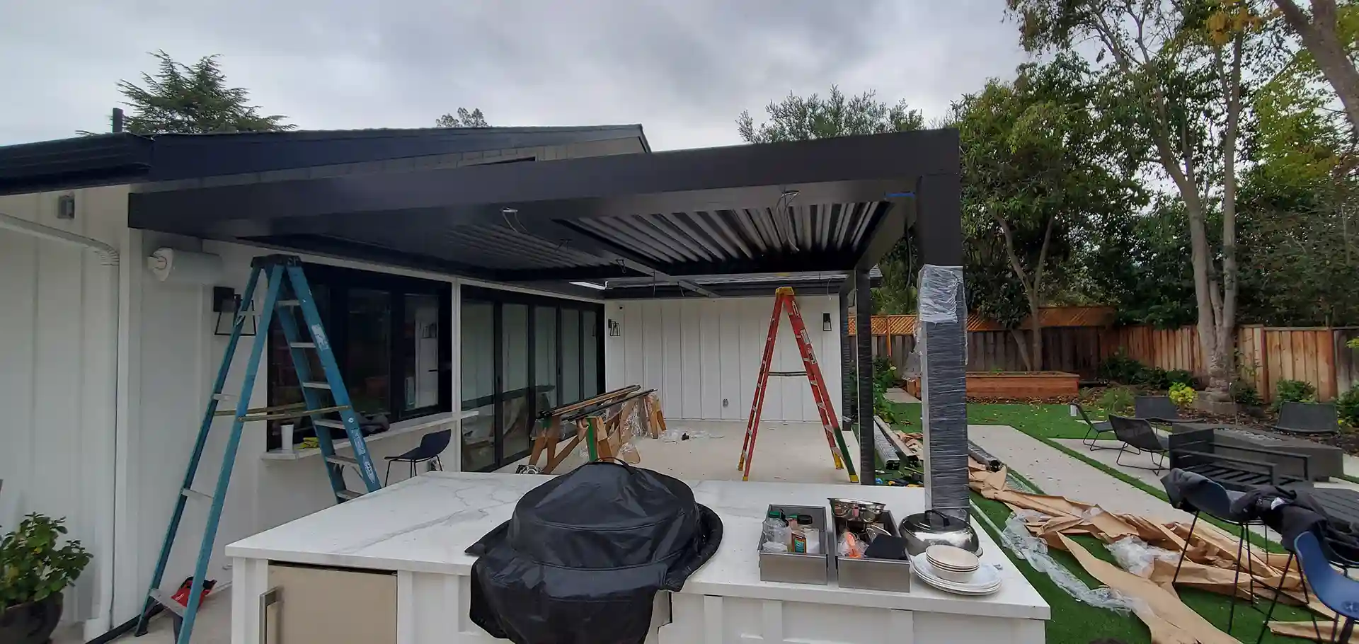 Photo of a StruXure pergola being constructed by StruXure NorCal 