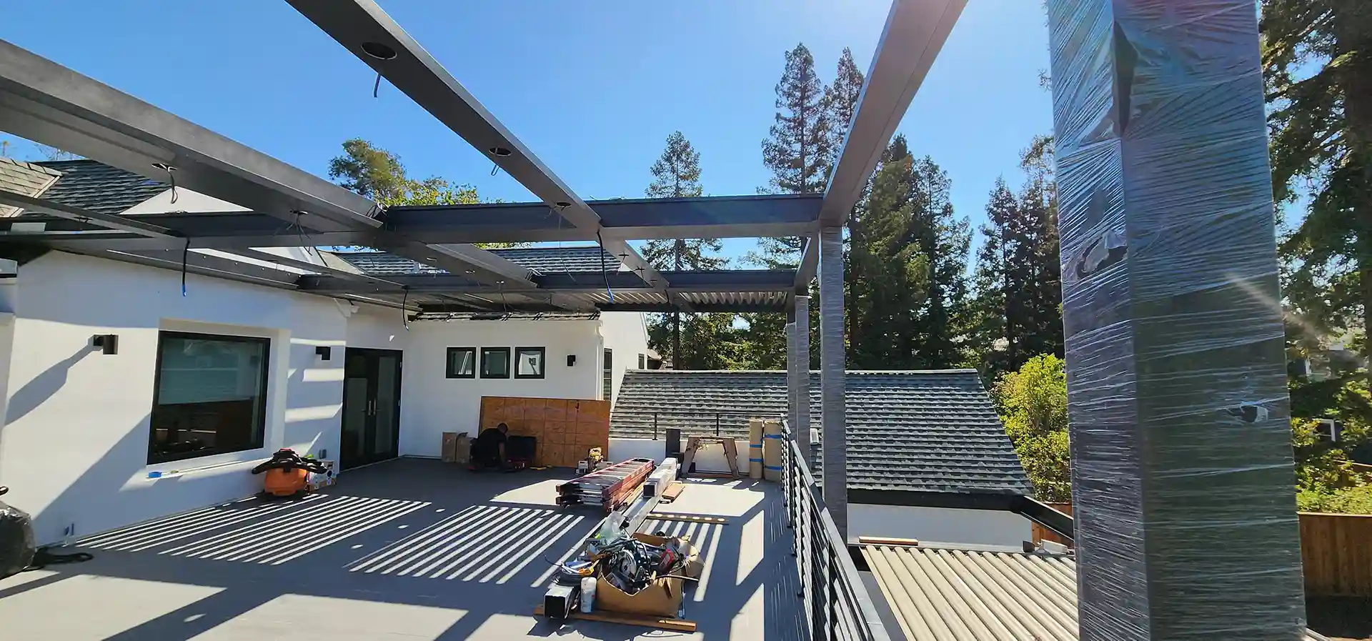 Photo of a custom pergola being built by StruXure NorCal